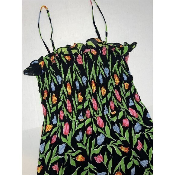 URBAN OUTFITTERS Black Sleeveless Floral Tulip Print Ruffles Mini Dress Sz Med - Picture 6 of 8